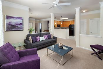 Precious Living Room With Kitchen Viewing at Abberly Village Apartment Homes by HHHunt, South Carolina
